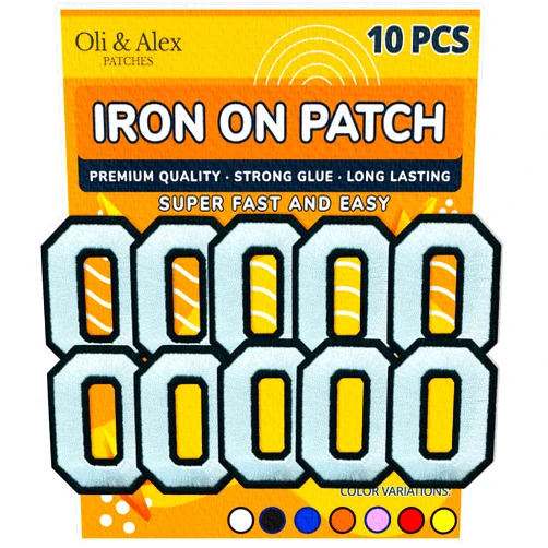 Oli and Alex Iron On Patches - White Number 0 Iron on Patches - 10 pcs Number Patches Embroidered Decorative Repair Patches for Clothes -White+Black, 0