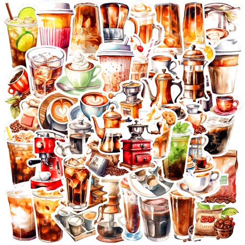 YOUTHSTORE Vintage Coffee Theme Stickers 50PCS Drink Coffee Stickers for Coffee Lover Waterproof Iced Coffee Stickers for Coffee Gifts, Coffee Party Favors, Coffee Accessorise Laptop Water Bottles Sticker