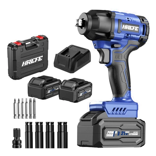 HreFe Cordless Impact Wrench 1/2 inch, 405Ft-lbs (550N.m) Power Impact Drill Set or Tools, 3200RPM High Torque Impact Driver, 2 x 4.0Ah Battery, 4 Sockets, Charger, Electric Impact Gun for Lug Nut
