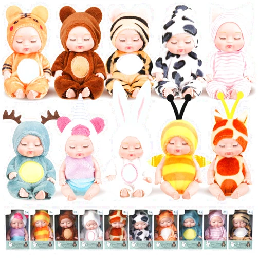 Hanaive 10 Pcs 4 Inch Mini Baby Dolls Lifelike Realistic Baby Dolls Tiny Babies with Animal Clothes Cute Baby Doll Gifts Set for Toddlers Girls Kids 3+ Graduation Baby Shower Birthday(Lovely Style)