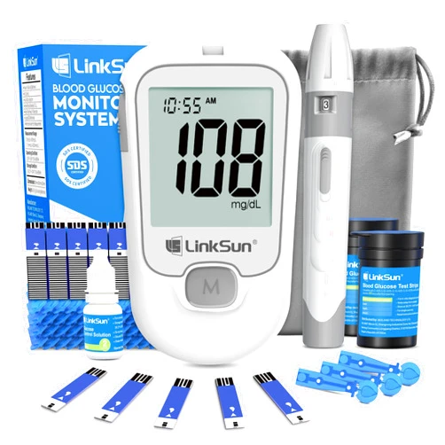 LinkSun G-425-1 Blood Glucose Monitor Kit, 100 Test Strips, 100 Lancets, 1 Control Solution, 1 Blood Sugar Monitor, 1 Lancing Device, Diabetes Testing Kit, No Coding, Large Display, Glucometer for Home Use