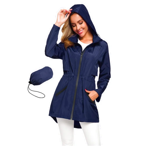Avoogue Women's Long Raincoat with Hood Outdoor Lightweight Windbreaker Rain Jacket Waterproof