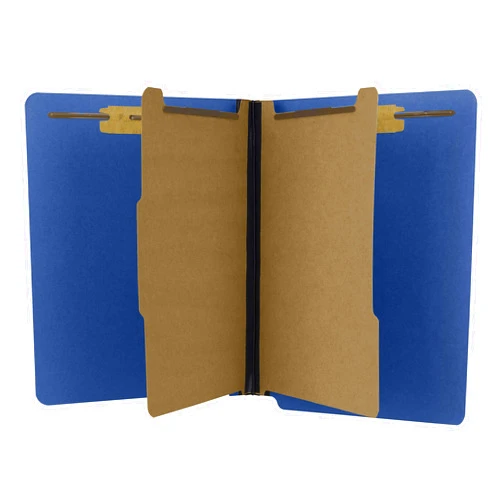 The File King Two Divider Pressboard Classification Blue File Folder - Letter Size | Box of 10 | End Tab | 2” Expansion | Six 2-Inch Fastener Prongs | Made in America