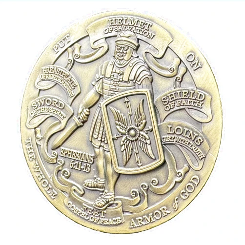 DFFDFF 1.77 Inch Dia Put On The Full Armor of God Challenge Coin Antique Bronze Plated Armor of God and Ephesians 3D Commemorative Coin Token for Gift