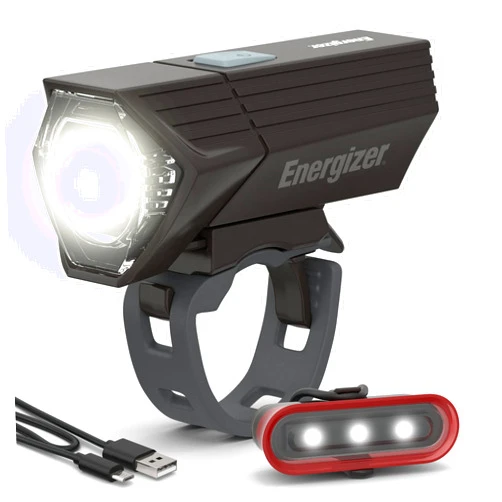 Energizer X400 Rechargeable Bike Light, IPX4 Water Resistant, Compact and Lightweight Design, Front Clip Light and Rear LED Light for Visibility Black