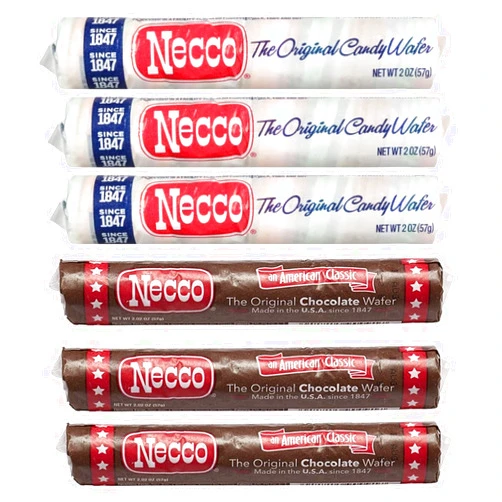 Smiling Sweets Necco Wafers Variety Pack - 6 Rolls - 3 Rolls of Chocolate and 3 Rolls of Variety - The Original Wafer Candy - Smiling Sweets - Timeless Classic Everyone is Sure to Enjoy