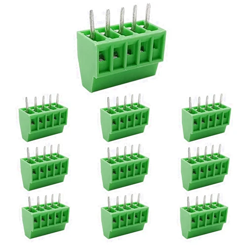 Cermant 10 pcs 5 Pin XK128-2.54MM (0.1inch) Pitch Screw Terminal Block Connector Green 150V 6A PCB Mount Screw Terminal Block Connector (2.54MM-5P-10Pcs)