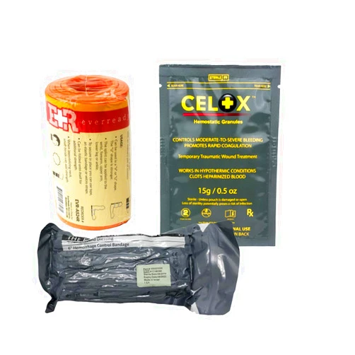 Ever Ready First Aid Combo Pack with Israeli Bandage, Celox Hemostatic Granules and Universal Aluminum Splint