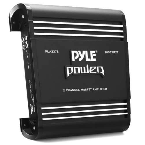 Pyle 2 Channel Car Stereo Amplifier - 2000W High Power Dual Channel Bridgeable Audio Sound Auto Small Speaker Amp Box w/ MOSFET, Crossover, Bass Boost Control, Silver Plated RCA Input Output-PLA2378