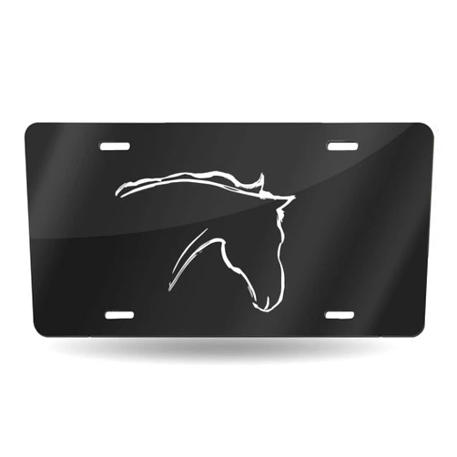 FeHuew Freehand Horse Head Logo License Plate Front Car Decorative Novelty Auto Plate Car Tag Vanity Gift Metal Aluminum Plate for Women/Man 12x6 inch Wall Decor