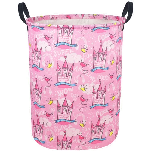 Essme Pink Laundry Hamper,Grils Hamper Collapsible Canvas Waterproof Storage Bin for Kids, Nursery Hamper,Gift Baskets,toy bins(Pink castle)