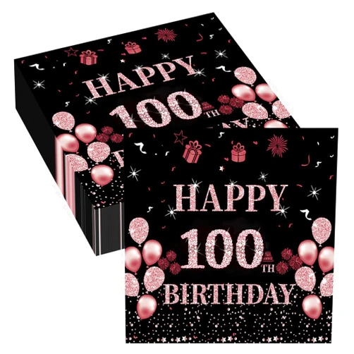 Wentsent Black RoseGold Napkins 80th Birthday, Vintage 80th Birthday Paper Napkins, 40 Pieces Cocktail Napkins, 80th Birthday Disposable Napkins for Women Birthday Party Decoration (Black Rosegold 100S, 40P)