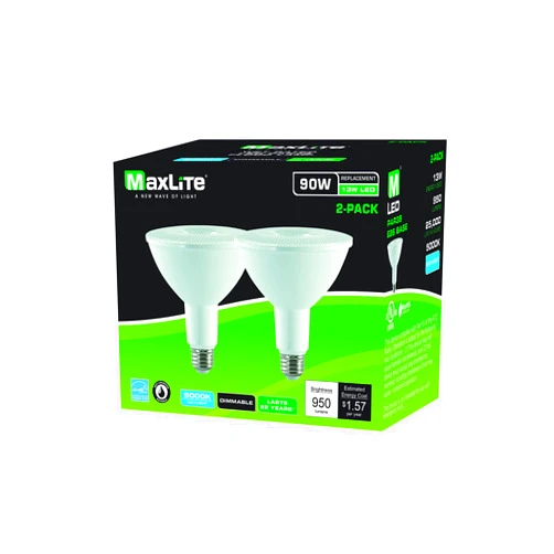 MaxLite LED PAR Lamp, 13W PAR38 Wet DIM 5000K Flood 2 Pack, White (13P38WD50FLB/2P/WS)