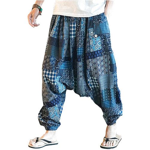 CLANMILUMS Men Women Harem Pants Elastic Drawstring Waist Loose Fit Hippie Boho Aladin Yoga Pants