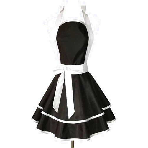 Hyzrz Lovely Handmade Cotton Retro Black Aprons for Women Girls Cake Kitchen Cook Apron for Mother's Gift (White)