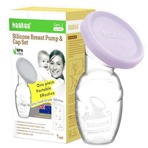 haakaa Manual Breast Pump Breastfeeding Pump with Food Grade Silicone Cap (Lavender) 4oz/100ml