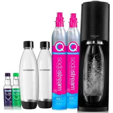 SodaStream Terra Sparkling Water Maker Bundle (Black), with CO2, DWS Bottles, and Bubly Drops Flavors Bundle Black
