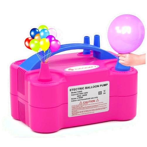 IDAODAN Electric Balloon Pump, Only 3 Seconds Quick Fill Air, Portable Dual Nozzle Rose Red 110V 600W Blower Air Balloon Pump & Inflator for Party Birthday Wedding Decoration