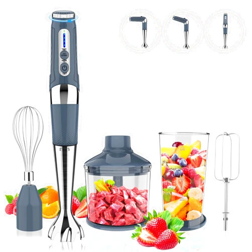 Toogel Cordless Immersion Blender, 4-in-1 Rechargeable Electric Hand Blender, 21-Speeds & 3-Angle Adjustable with 700ml Chopper, 700ml Beaker, Egg Whisk and Beater for Smoothies, Soup, Baby Food (Grey)