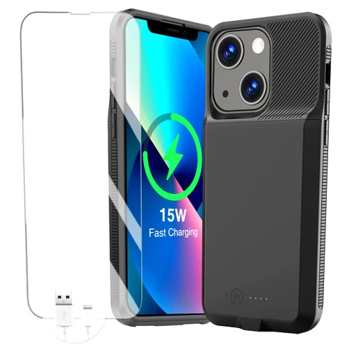 GIN FOXI Fast Charging Battery Case for iPhone 13/13 Pro/14/14 Pro, 15W Wireless Charger Slim Travel 7000mAh Power Bank Anti-Slip TPU Extra Pack for iPhone 13/13Pro/14/14Pro, Black (6.1”)