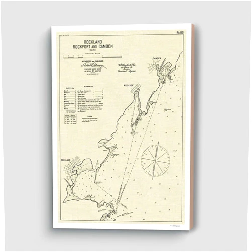 MG Global Vinage Hanging Canvas Print of Rockland Rockport & Camden 1909 Harbor Maine Eldridge 69 | 8x12 12x18 16x24 20x30 24x36 Historical City Wall Art for Gift | Antique Rustic Home Office Decor