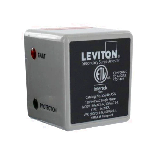 Leviton 55240-ASA 55000 Series LED Indicator and Audible Alarm, Single Phase, 120/240-Volt Type 1 Outdoor Surge Arrester , Gray
