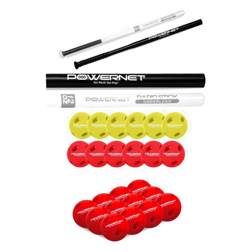 PowerNet Corbin Carroll Overload/Underload Bats + Micro Crushers, 12 PK Micro Crushers Limited Flight Training Balls Bundle