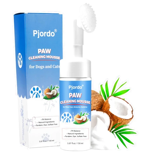 Pjordo Paw Cleaner for Dogs and Cats, No-Rinse Foaming Cleanser, PH Balanced Deodorizing Paw Wash with Silicone Brush, Dog Paw Scrubber, Foot Cleaner Brush for Dogs Large Medium Small XL Breed