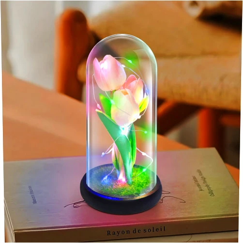 Gallkeat Forever Tulip Flowers for Women, Tulip Gifts for Mom, Unique Personalized Birthday Gifts for Friends, Sisters, Wife,Tulip Lamp for Mother’s Day Valentine’s Day Women Girlfriend (Pink and White)