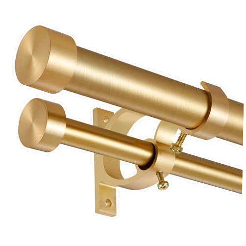 Lwiiom Double Blackout Curtain Rods,1-Inches Front and 5/8 Inches Back Adjustable End Cap Double Window Drapery Rod for Drapes and Curtains (Warm Gold, 72-144