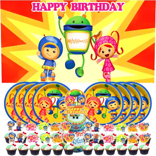 Generic Party Supplies for Team Umizoomi Birthday Decorations Plates Banner Kids Cake Toppers Set Decorations Decor