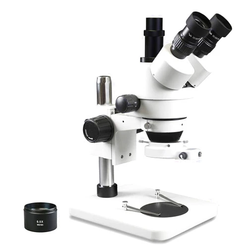 Parco Scientific PA-1FX-IFR09W Trinocular Zoom Stereo Microscope | 10x Widefield Eyepiece | 0.7X—4.5X Zoom Range, 3.5X—45x Magnification Range, 0.5X Barlow Lens | Pillar Stand | 144-LED Ring Light