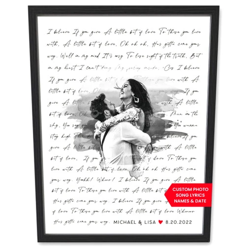Papermints Personalized Song Lyrics Wall Art - Custom Wedding Photo Couples - Anniversary Wedding Gift for Him or Her - Wedding Song Lyrics - Valentines Gift for Wife or Husband - Canvas and Framed Options