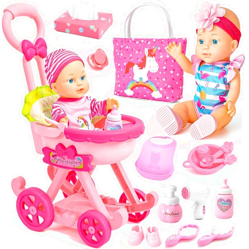 Golray Girl Baby Doll Stroller Toy Set with 12
