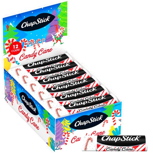 ChapStick Bulk Lip Balm, Candy Cane, 12-Pack – Fresh & Minty Lip Moisturizer, Stocking Stuffer, 0.15 Oz Ea
