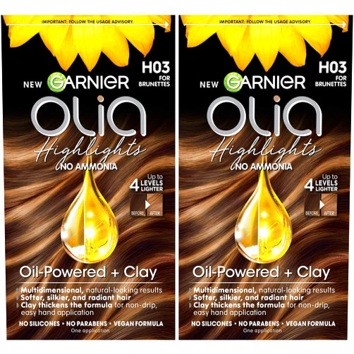 Garnier Hair Color Olia Ammonia-Free Permanent Hair Dye, H03 Highlights for Brunettes, 2 Count (Packaging May Vary)