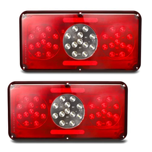 Partsam 2Pcs Rectangle LED Trailer Camper RV Triple Tail Lights Stop Turn Tail Backup Reverse Lights Taillights Vertical and Horizontal Mount - Red and White