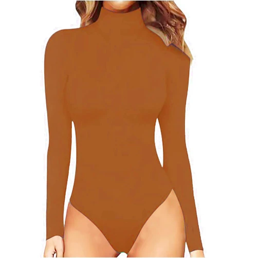 Lykmera Womens Round Neck Turtleneck Long Sleeve Bodysuit Sexy Bottoming Shirt Jumpsuit Jumpsuit Romper Bodysuit (C-A, XL)