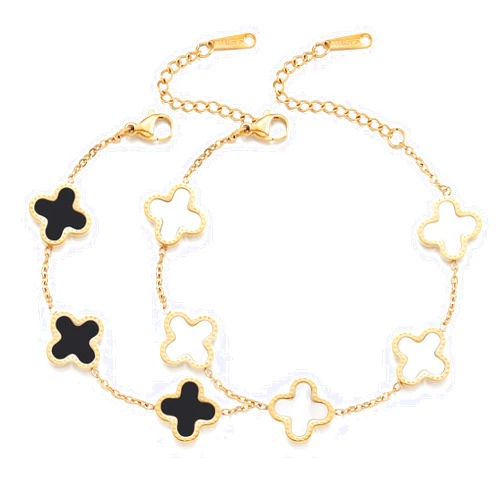 TICVRSS 18K Gold Plated Clover Lucky Bracelet for Women White/Black/Red/Green Bracelets Cute Bracelets Jewelry Gifts Trendy for Women