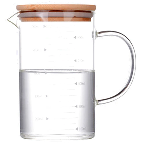 KINNOSE Graduated Beaker Mug with Handle and Durable Bamboo Lid Borosilicate Glass Multi-Function Food Grade Measuring Cup 1000ML