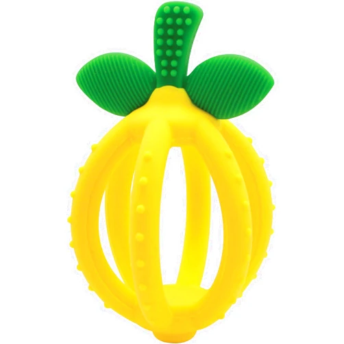 Itzy Ritzy Teething Ball & Training Toothbrush – Silicone, BPA-Free Bitzy Biter Lemon-Shaped Teething Ball Featuring Multiple Textures to Soothe Gums and an Easy-to-Hold Design, Lemon