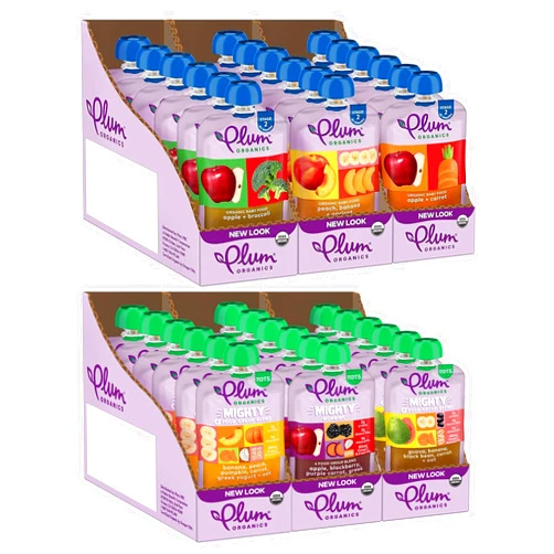 Plum Organics Baby Food Meal Variety Packs - Stage 2 Fruit/Veggie Pouches, 3 Flavors (18 Pack) & Tots Mighty Morning Pouches, 3 Flavors (18 Pack)