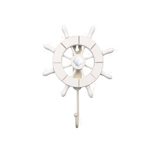 Handcrafted Nautical Decor White Decorative Ship Wheel with Seashell with Hook 6