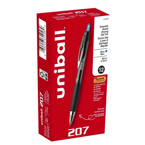 Uni-Ball 61256 Signo Gel 207 Roller Ball Retractable Gel Pen Blue Ink Micro Fine Dozen