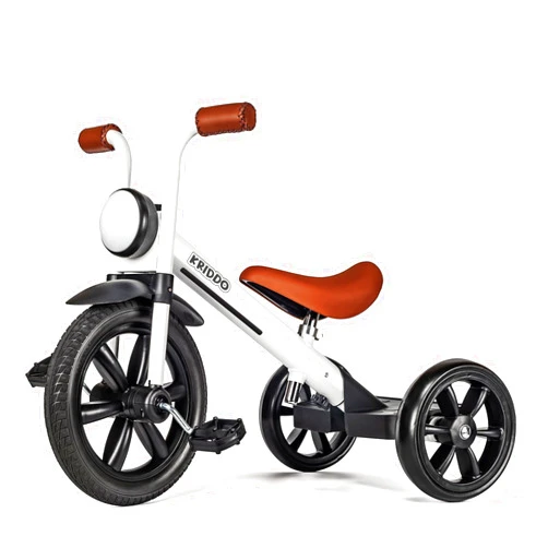 KRIDDO Kids Tricycle, 12 Inch Puncture Free Wheel w Front Light, Adjustable Seat Height, Gift for 2-5 Year Olds, White