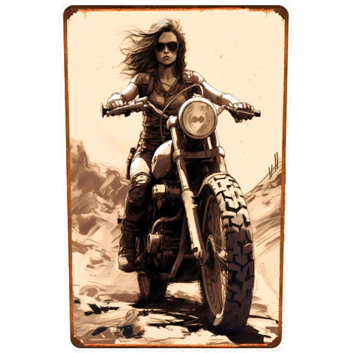 Sinsed Motorcycle Gir Vintage Girl Metal Tin Signs Sexy Pin Up Girl Poster Funny Decorations for Home Bar Pub Cafe Farm Room Metal Posters 8x12 Inch, Silvery