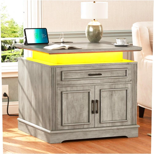 Itaar End Table with Charging Station & LED Light, 24