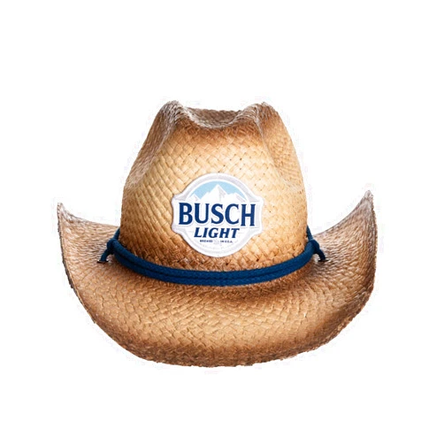 Calhoun Busch Light Mountain Logo Straw Beach Cowboy Hat with Curved Brim Tan