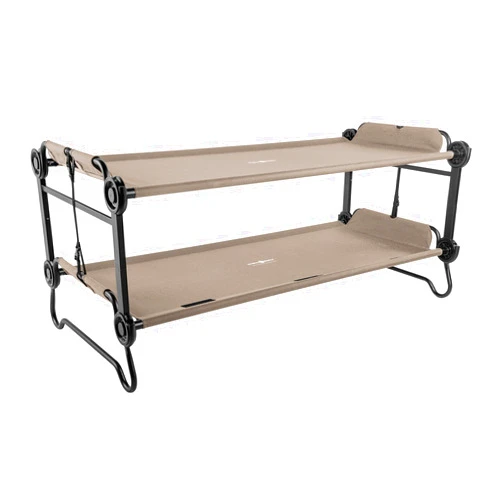 Disc-O-Bed Extra Large Outdoor Convertible 2 Person Bench and Double Camping Cot Portable Bed for Adults, Tan
