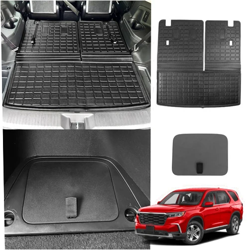 Kingna Rear Trunk Organizer Cover Compatible with 2023-2025 Honda Pilot TPE Cargo Liner Back Seat Coverfor 2024 Honda Pilot Accessories (Cargo Mat with Backrest Mat+Rear Trunk Organizer Cover)